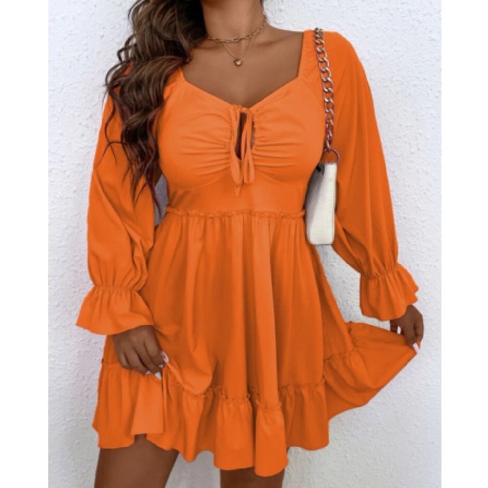 Boho plus size knot front flounce sleeve dress - Picture 6 of 6